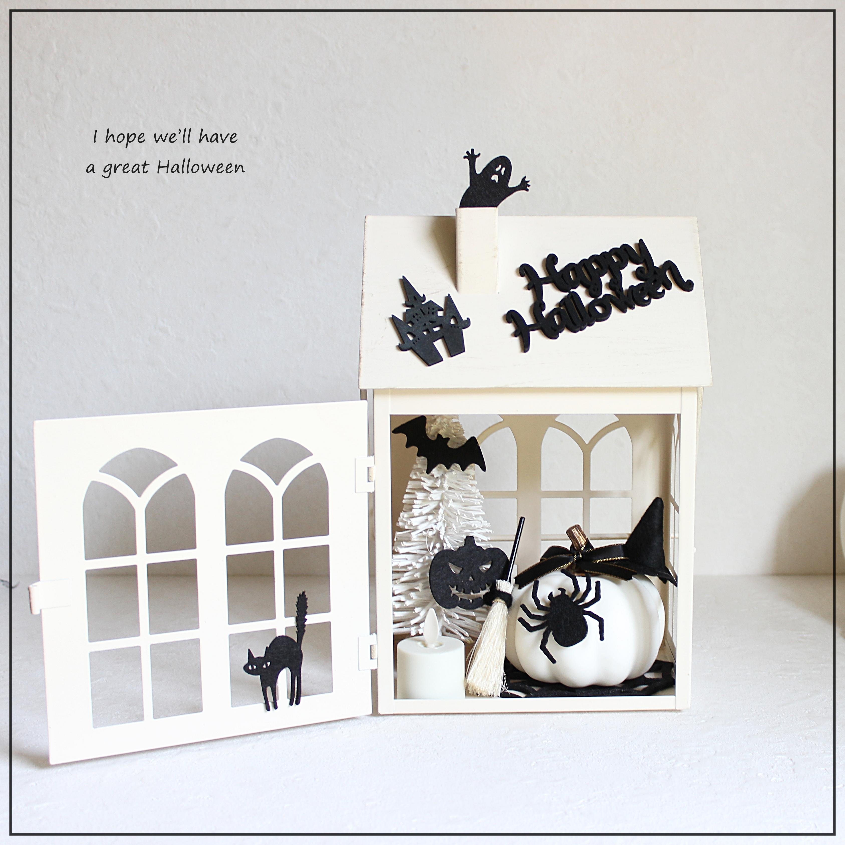 【一点物】 ハロウィン インテリア ホワイトブリキハウス LEDキャンドル付き 大きめ 置物 インテリア雑貨 R&y851枚目の画像