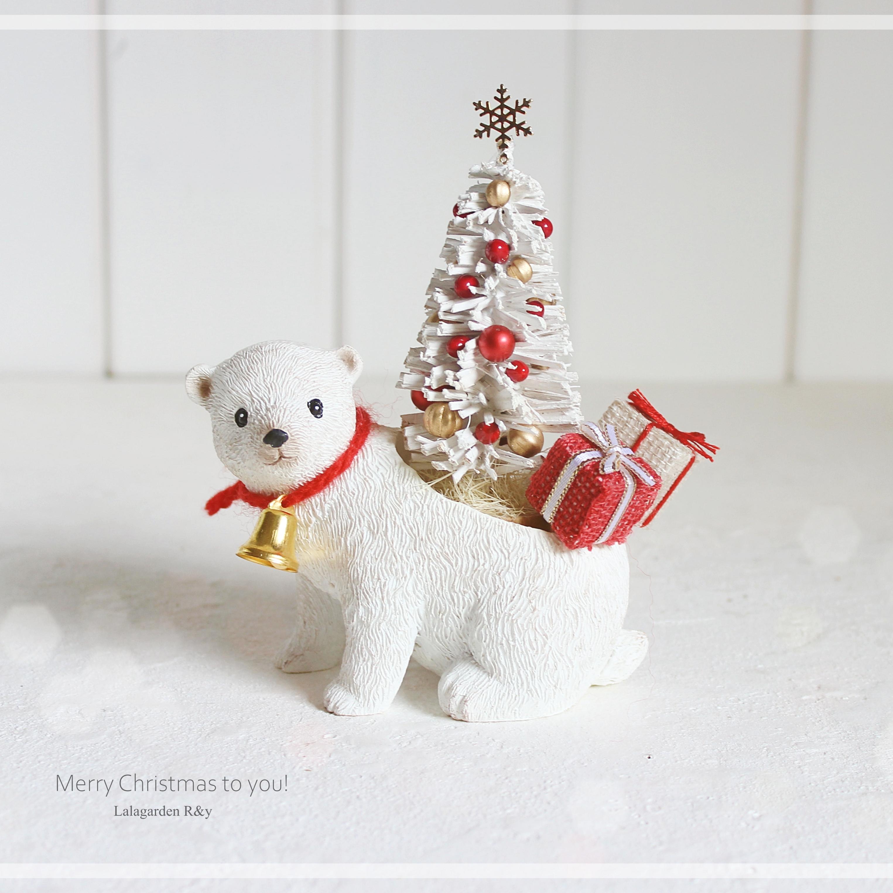 しろくまが届ける幸せクリスマス ~小さなツリーとプレゼントをのせて~ 卓上サイズ ミニツリー R&yCH1561枚目の画像