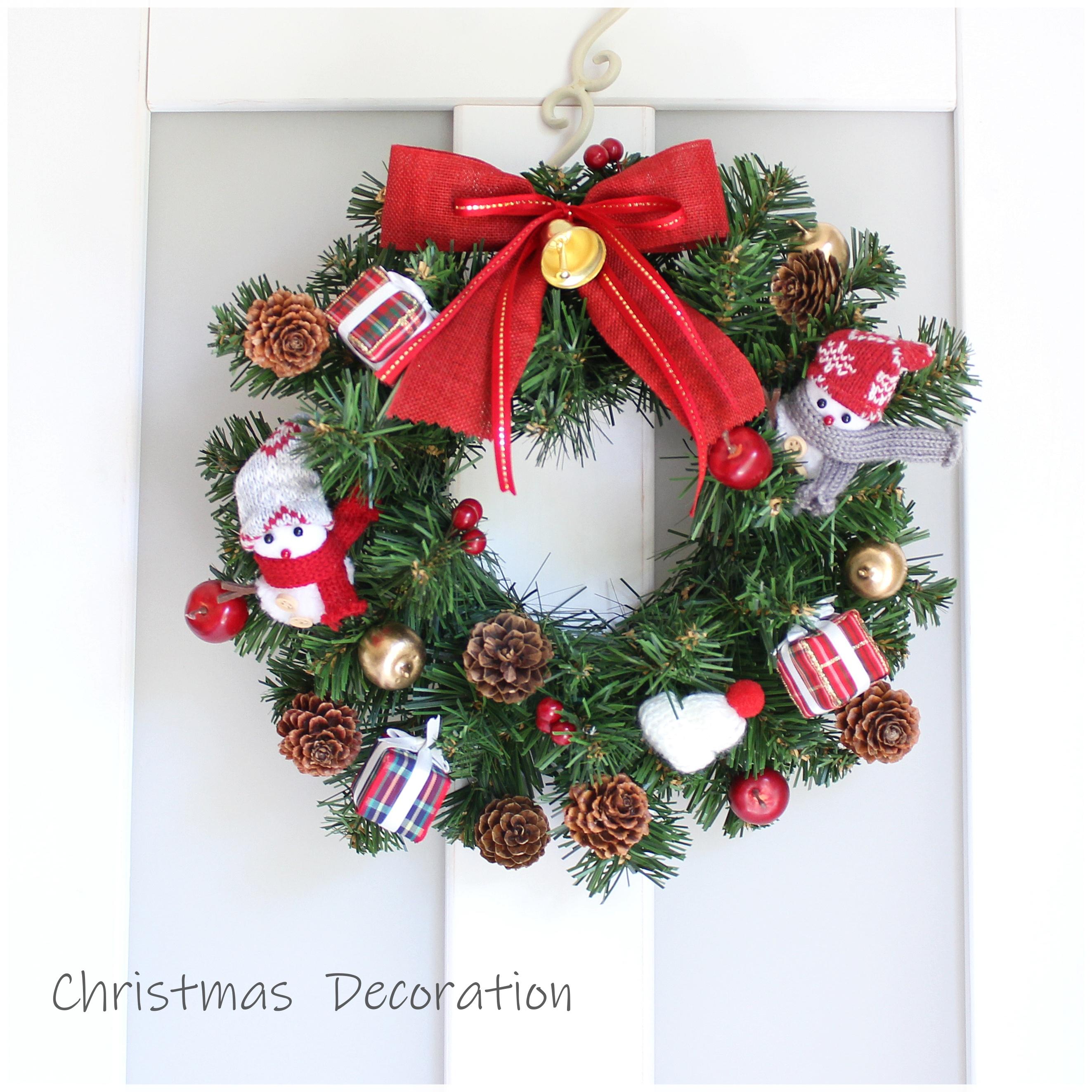 雪だるまのほっこりリース(約29cm) 1点物ナチュラルクリスマス R&yCH1621枚目の画像