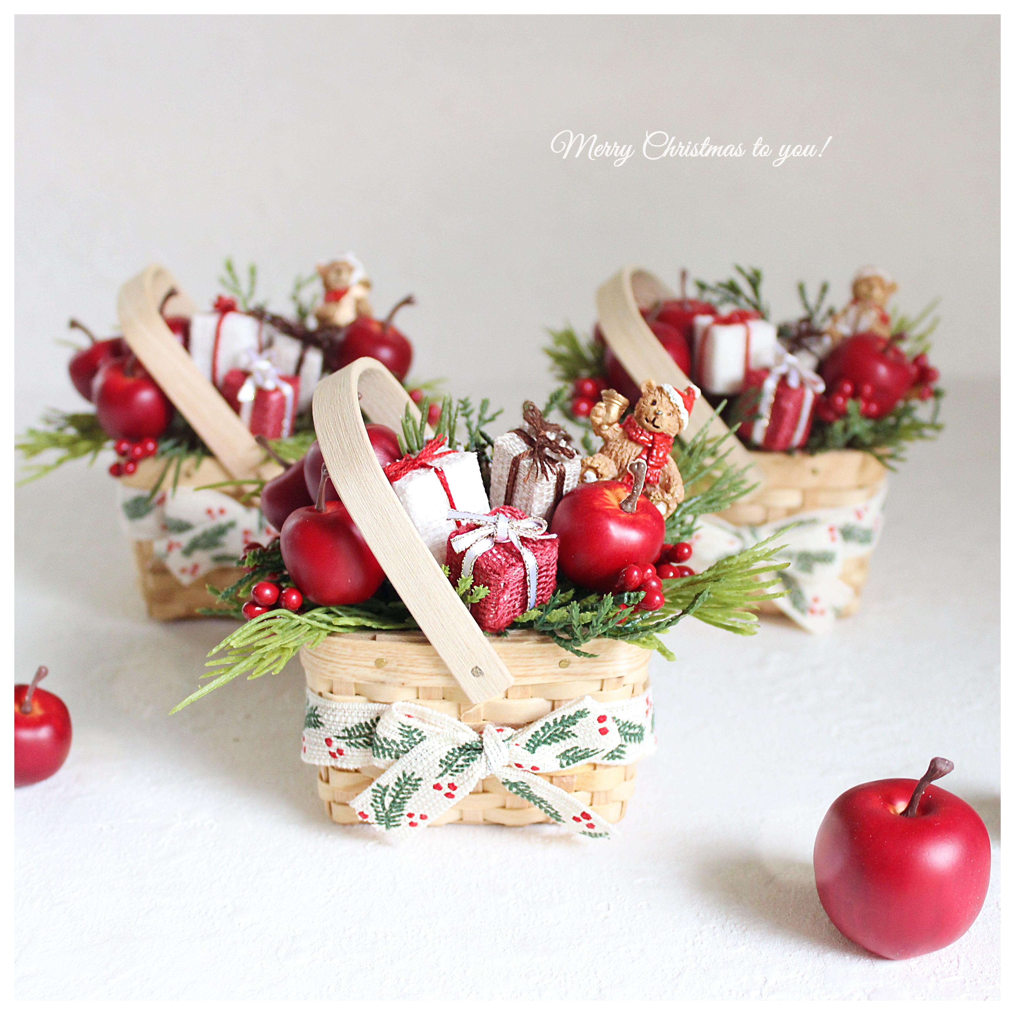 リトルベアのクリスマスバスケット〈ベル〉/小さなクリスマスアレンジメント R&yO1681枚目の画像