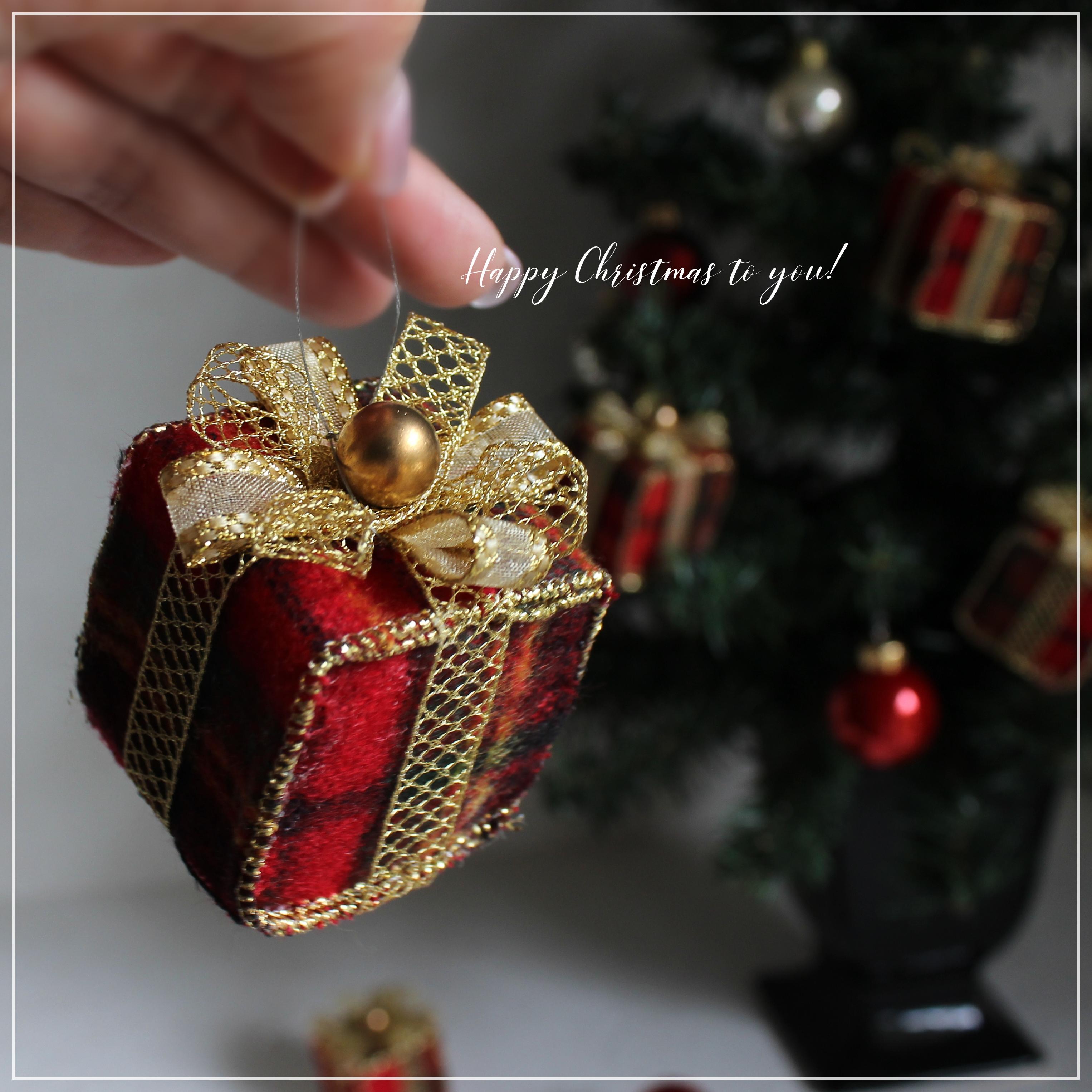 オーナメントセット プレゼントボックス(タータンチェック)× ガラスボール/クリスマスツリー飾りセット R&yCH1701枚目の画像